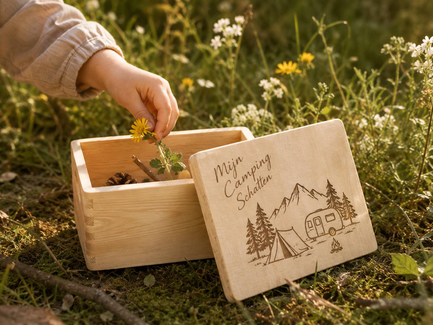 Schatkist in setting met kinderschatten